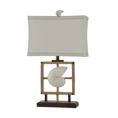 Minzies Bay Brown and White Table Lamp - White Softback Fabric Shade