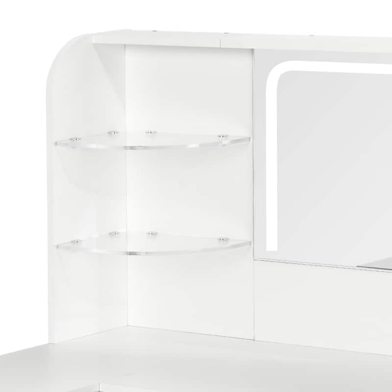 Moasis 48" L Shaped Makeup Vanity Set 5 Drawers with Lighted Mirror and Stool