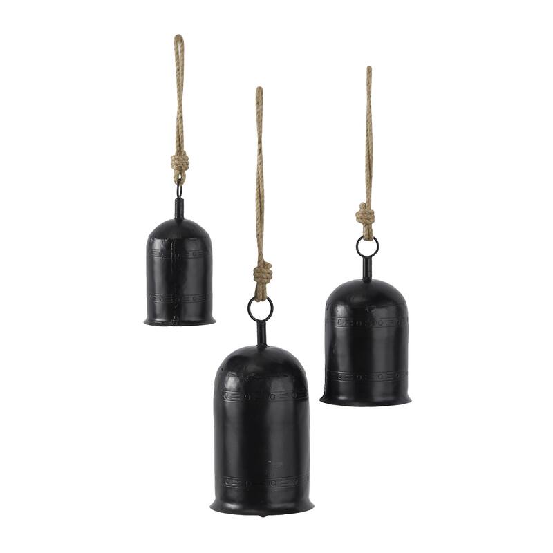 Metal Tibetan Inspired Decorative Cow Bells with Jute Hanging Rope - Set of 3 - Roche River Decor