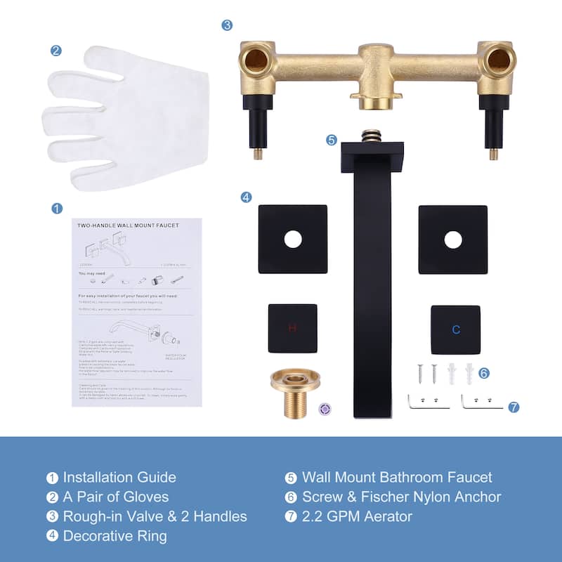 WOWOW Double Handle Wall Mounted Waterfall Bathroom Faucet