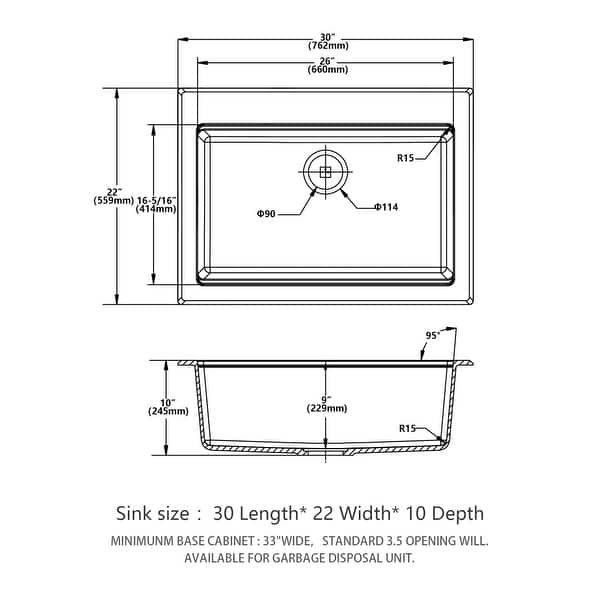 30 x 22 inch White Composite Granite Quartz Drop In Kitchen Sink with Roll-up Rack and Cutting Board