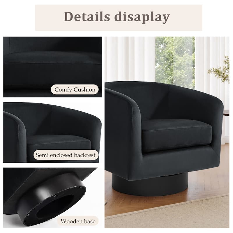 UIXE Set of 2 Swivel Barrel Accent Chair Velvet Armchair For Living Room
