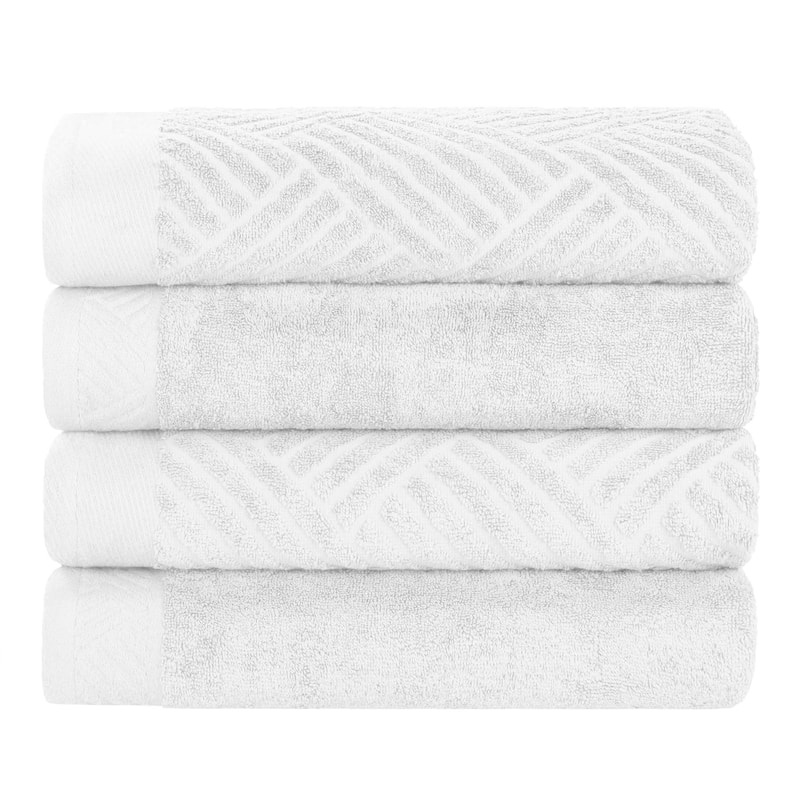 Superior Basketweave Egyptian Cotton Jacquard and Solid Bath Towel Set of 4