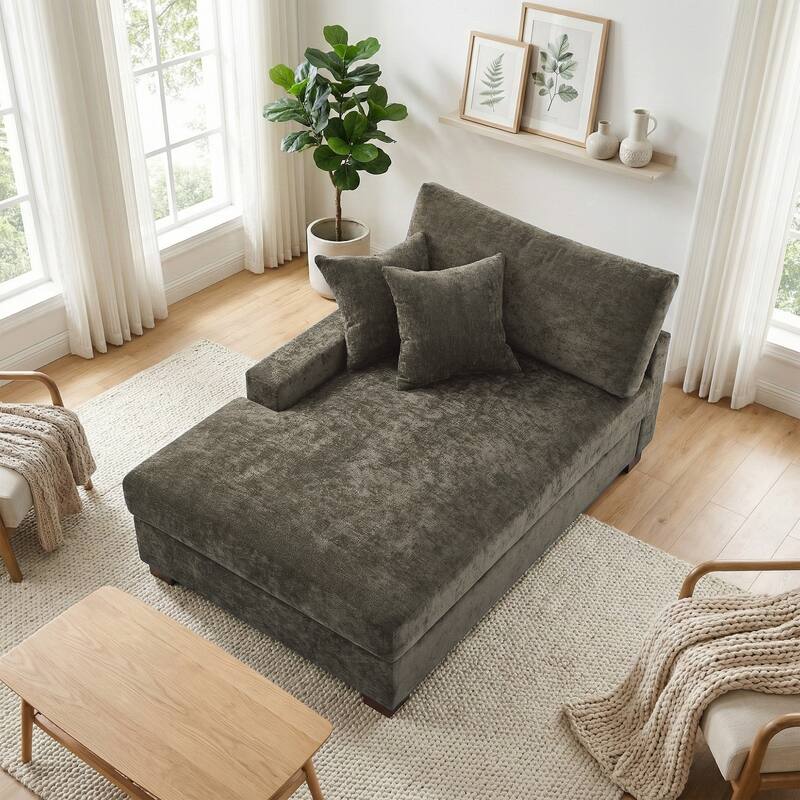 Oversized Chenille Modular Chaise Lounge With Deep Seat