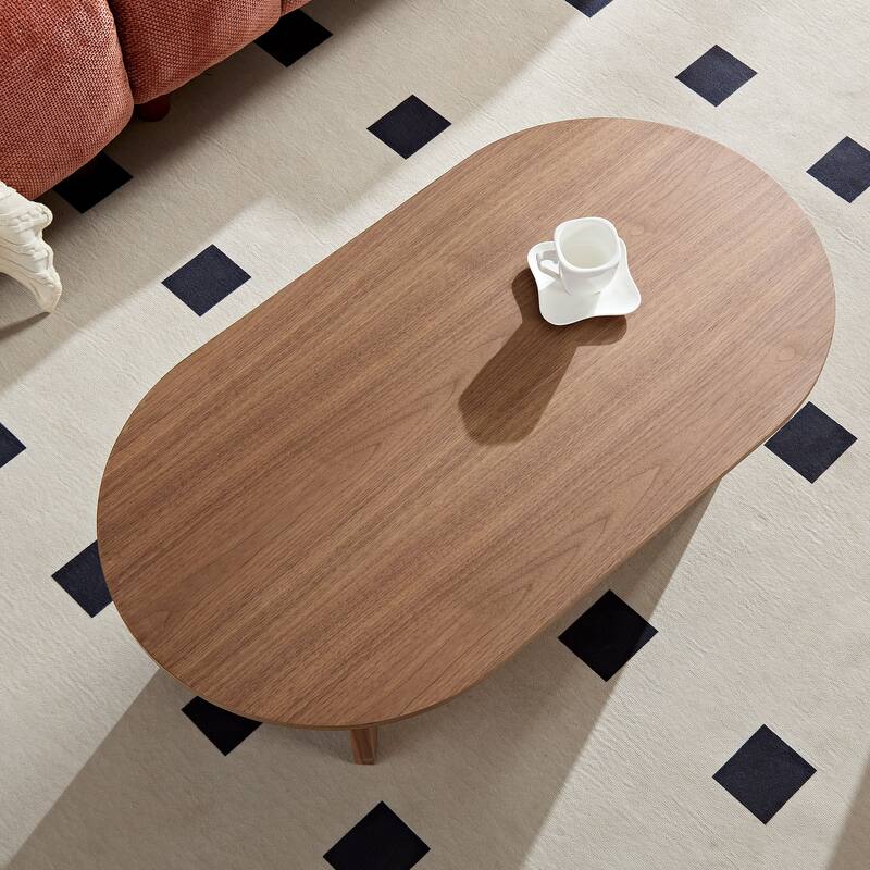 Length 39.37 Inch Modern Coffee Table,MDF Oval Coffee Table for Living Room,Small Coffee Table with Sturdy Pedestal