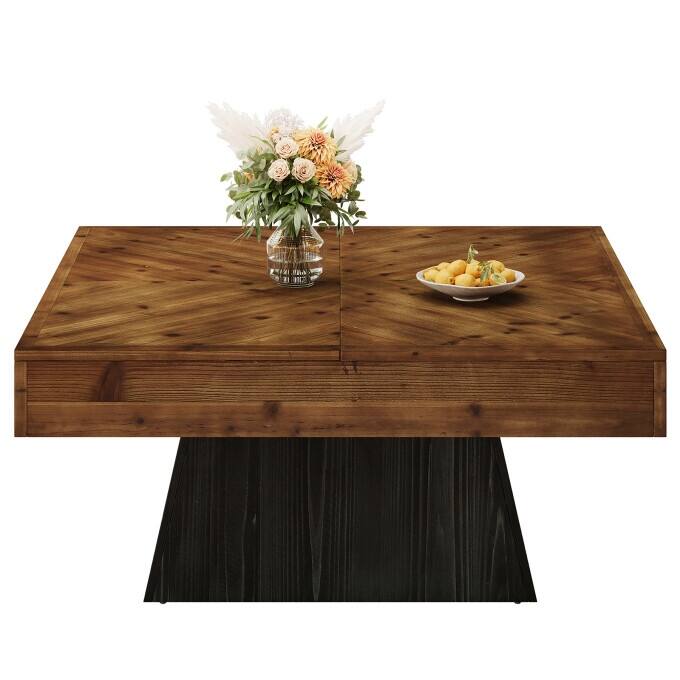 .39.37'' Solid Wood Square Coffee Table, Rustic Square Center Table