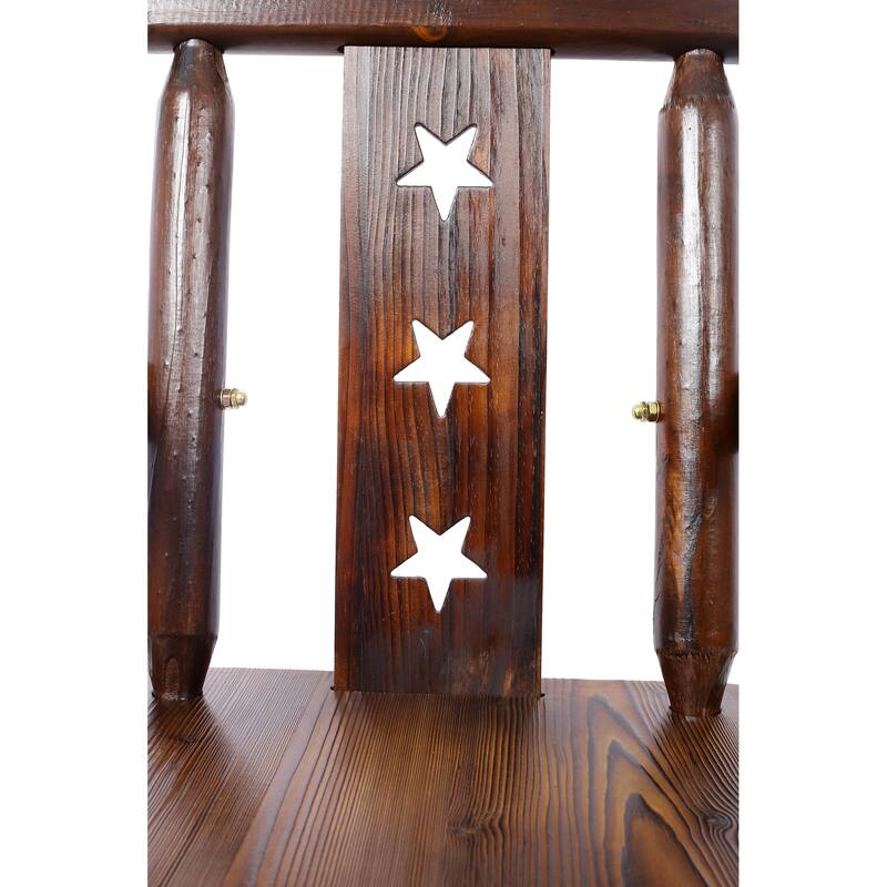 Rustic Bar Stool - Fir Wood Construction, Chair with Decorative Star Backrest, Footrest,Wide Armrest, Rustic Kitchen Stool