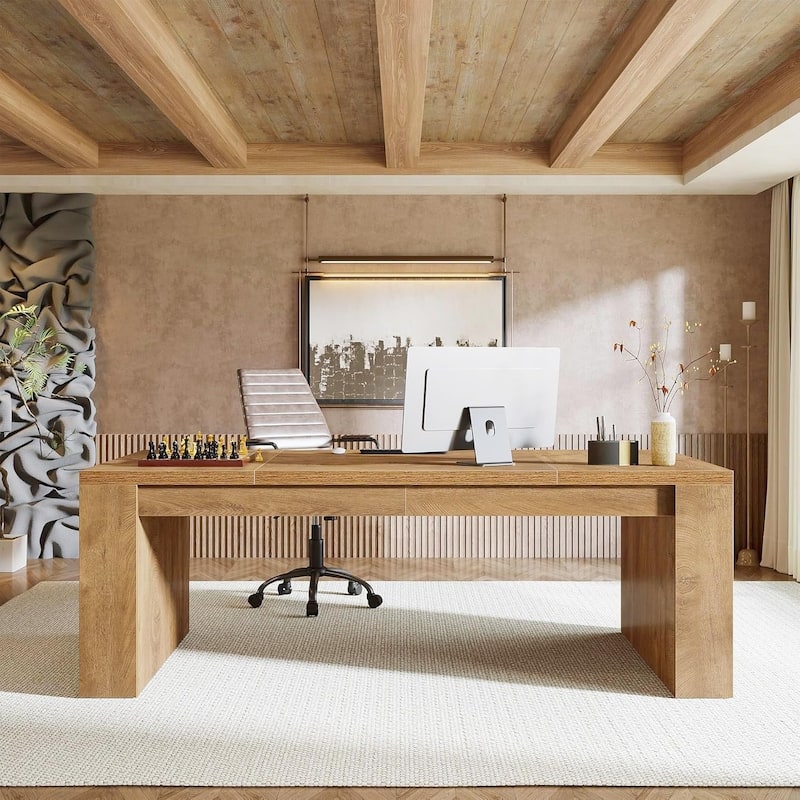 70.9-Inch Wooden Computer Desk, Large Farmhouse Executive Office Desk