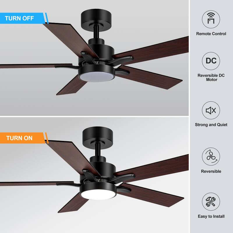 36/42/52-Inch Reversible 3/5-Blade Integrated LED Ceiling Fan with Light Remote