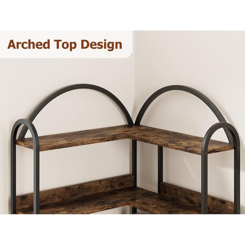 Corner Bookshelf, 5-Tier L-Shaped Modern Bookcase, Industrial Bookcase
