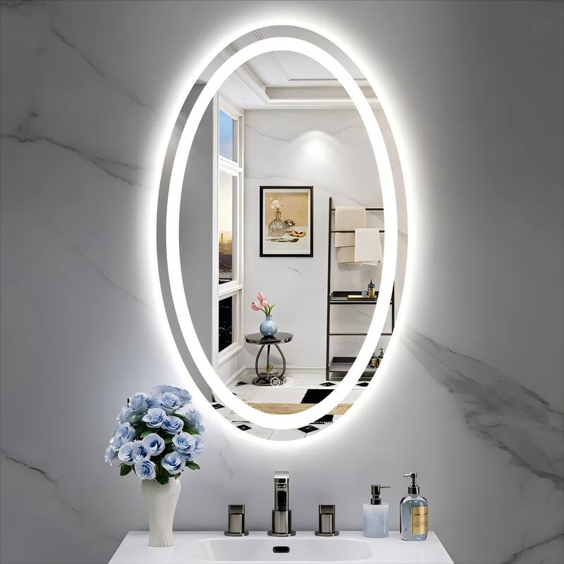 Oval LED Lighted Anti-Fog Wall Bathroom Vanity Mirror - 40" X 24"