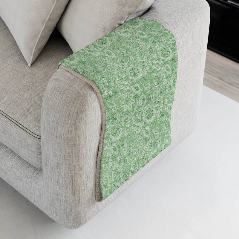 Premium Machine Washable Floral Sherpa Throw Blanket - Green - 4'2" x 5'10"