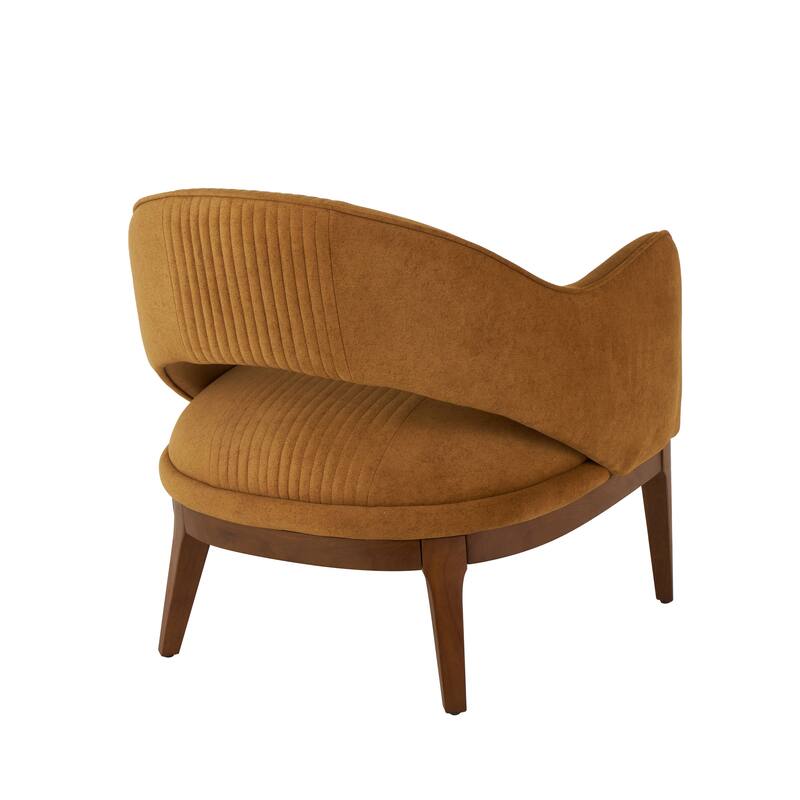 Brown Polyester Curved Back Living Room Accent Chair with Wooden Frame