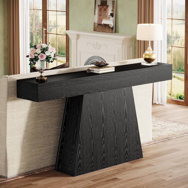 63" Farmhouse Console Entryway Table, Narrow Long Wood Sofa Table Behind Couch