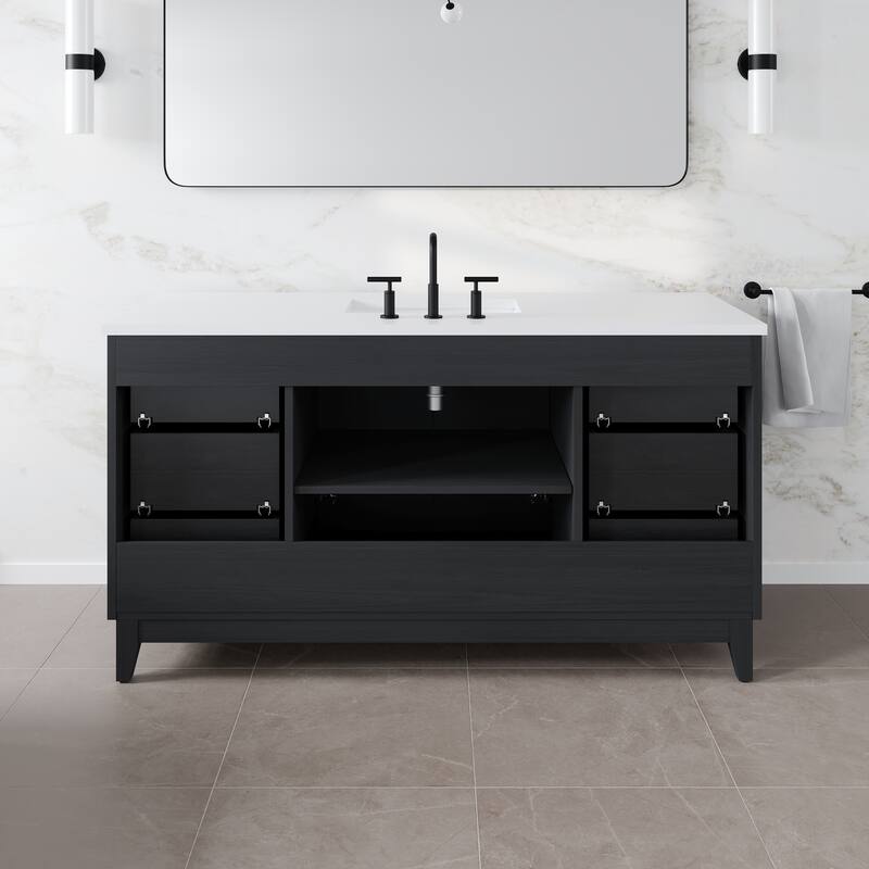 Eviva Graham Single Sink Bath Vanity with White Arabescato Engineered Stone Top