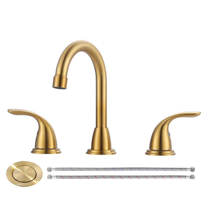 WOWOW 8 in. Widespread Double Handle Bathroom Faucet - Brushed Gold