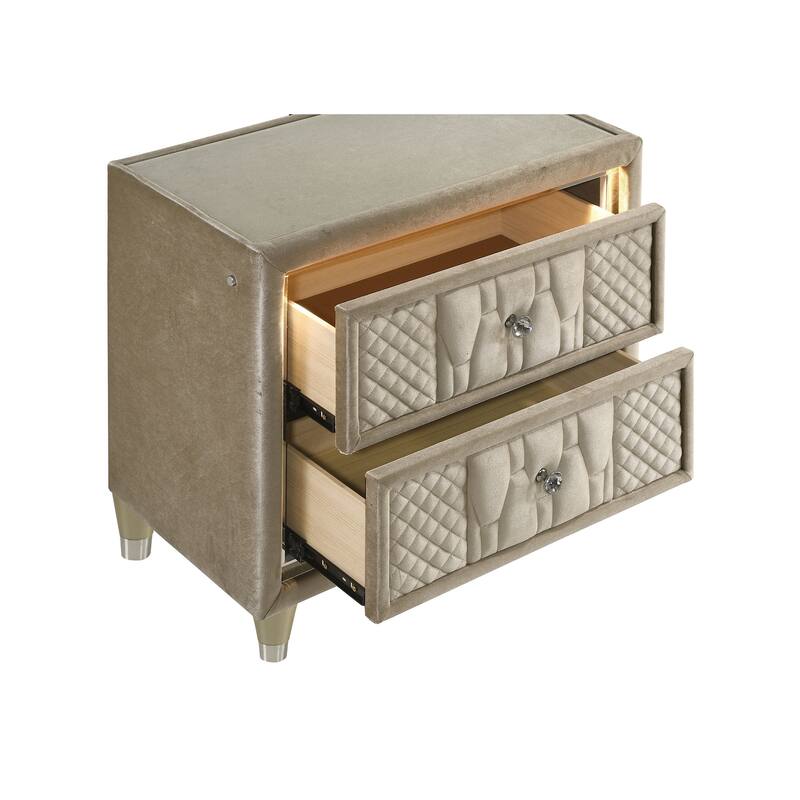 Lorient 2-drawer LED Nightstand with USB Ivory and Camel