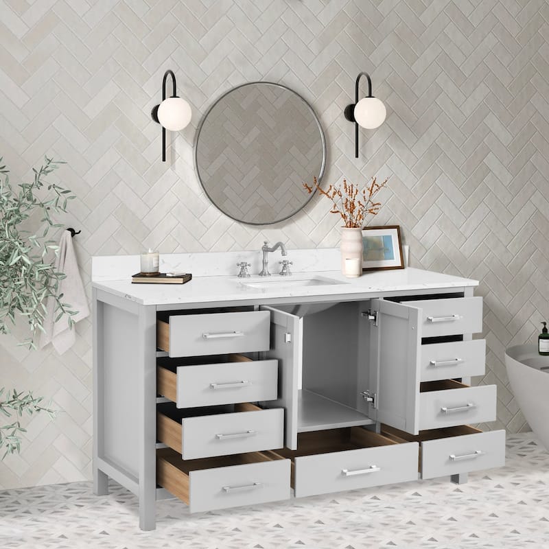 OpalithD 60 in. Bathroom Vanity with Single Sink, Wood Bath Cabinet with Top