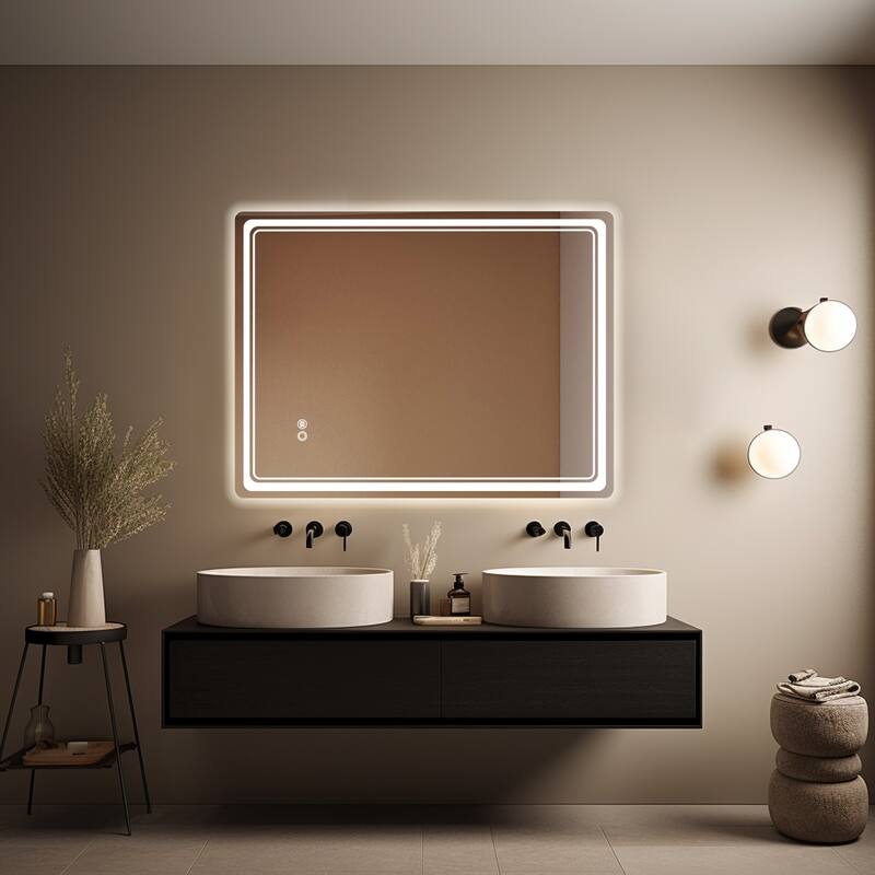 Wallbeyond 3-Tone Modern Style Frameless Rectangular LED Wall Mirror