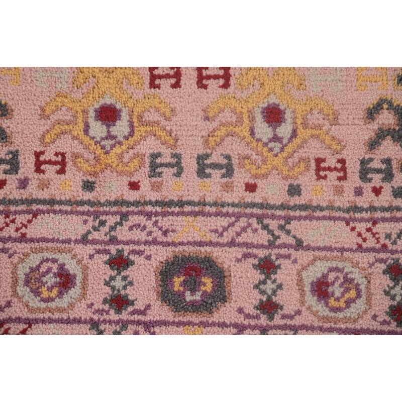 Tribal Pink Geometric Khotan Oriental Runner Rug Handmade Wool Carpet - 2'5"x 9'11"