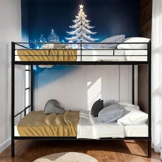 Twin over Twin Convertible Bunk Bed with Ladder, Black