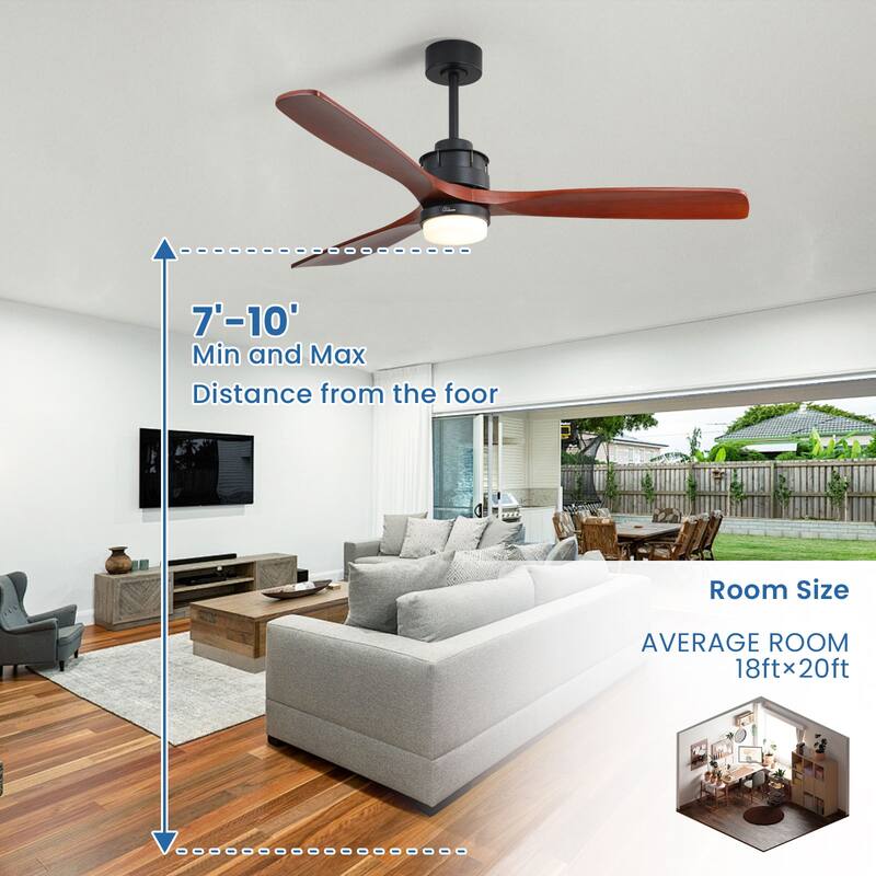Large 60 Inch Ceiling Fan with Remote Control Farmhouse Wood Blade Ceiling Fans Indoor Outdoor