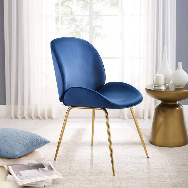 Beetle Design Velvet Dining Chair with Plated Golden Legs