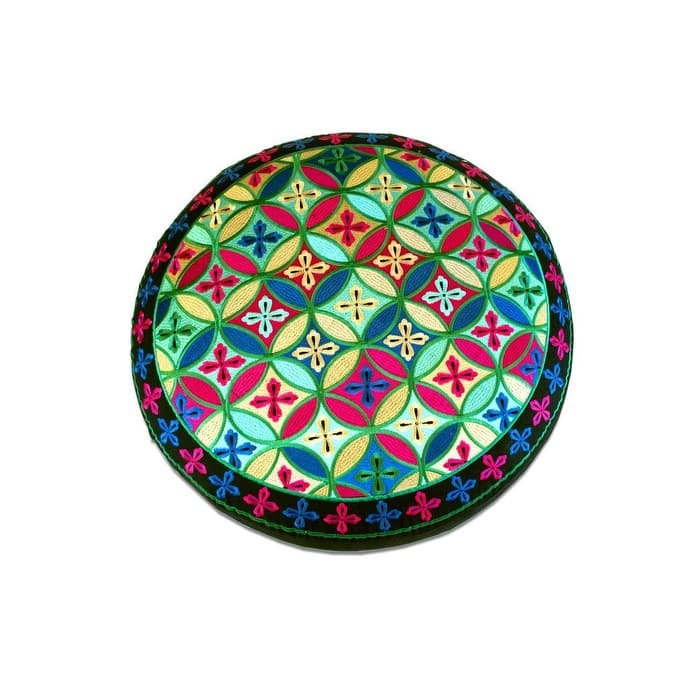 Imports Decor Wooden Round Stool with chicken embroidery