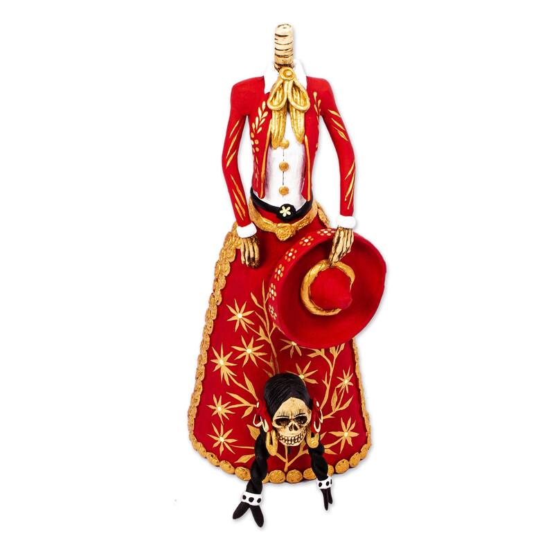 Novica Handmade La Catrina Charra Ceramic Sculpture