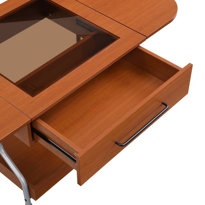 Extendable Coffee Table with Wheels, Folding Glass Top Table with Drawer, 2-Tier Storage Side Table for Living Room