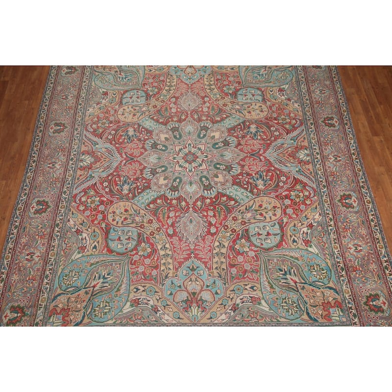 Hand Knotted Oriental 100% Wool Carpet Traditional Floral Red Tabriz Area Rug - 12' 8'' X 9' 8''