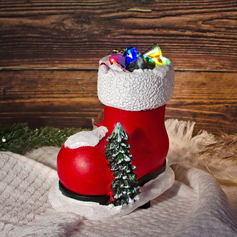 Red Gnome Boot LED Christmas Decor - 4.9 х 3.3 х 5.2"