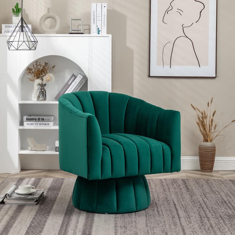 SEYNAR Modern Glam Velvet Upholstered Round Swivel Accent Arm Barrel Chair for Living Room