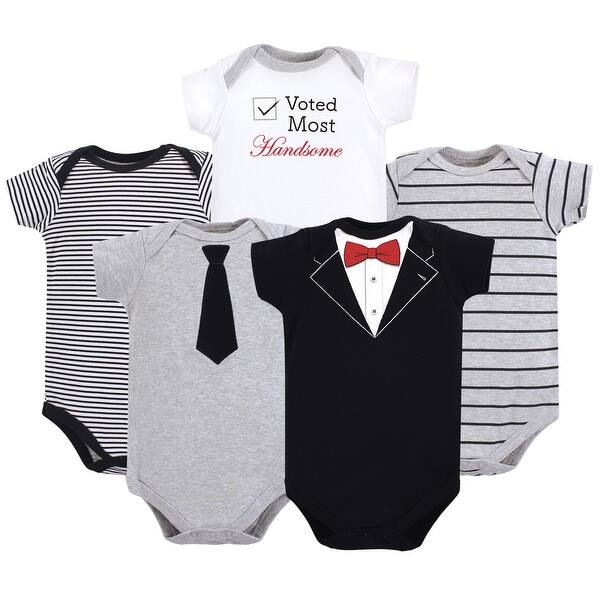 slide 1 of 1, Little Treasure Baby Boy Cotton Bodysuits 5pk, Tuxedo 0-3 Months - Tuxedo