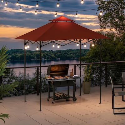 SUNJOY 8' x 5' Pop Up Grill Gazebo Double Tiered Outdoor Gazebo Standing-Height Canopy for BBQ,Picnics, Outdoor Events