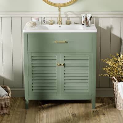 30 inch MDF Freestanding Bathroom Vanity Set with Integrated Ceramic Sink and Soft-Close Door in Green