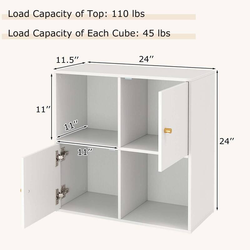 Costway 4-Cube Bookcase with Dual Anti-Tipping Kits & 2 Cabinets - See Details