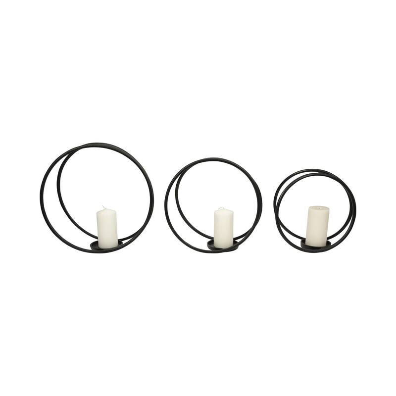 Sagebrook Home Modern Round Metal Double Ring Candle Holder, Set of Three - 16" x 8" x 16" - 16" x 8" x 16"