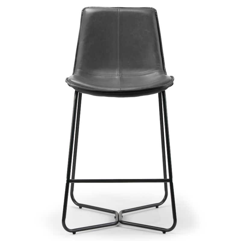 Set of 2 Amery Iron Frame Vintage Grey Faux Leather Counter Stool