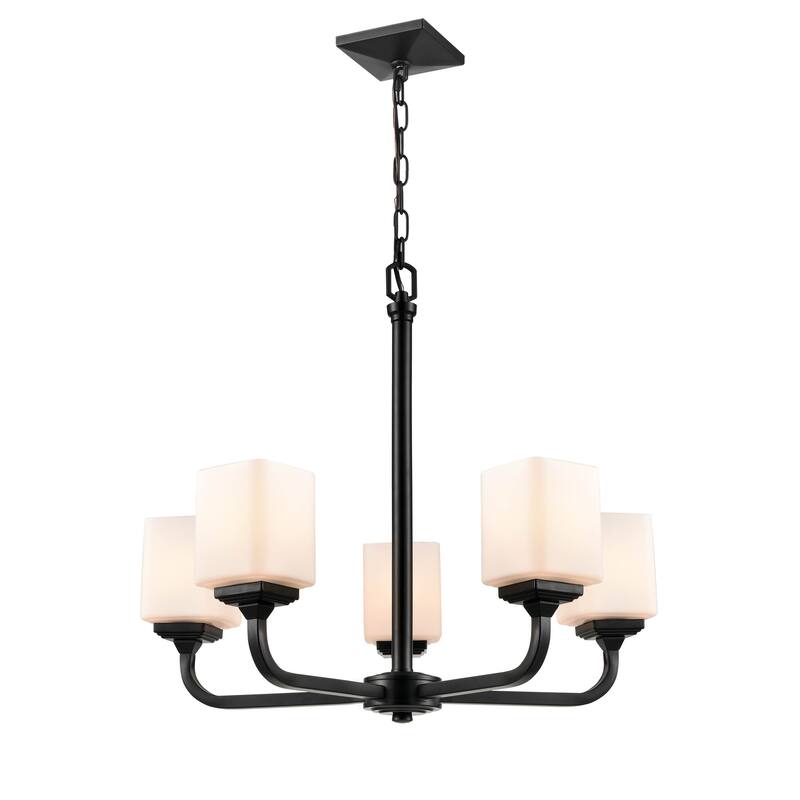 Millennium Lighting Eddison 5 Light Chandelier Matte Black with Frosted Glass Shades - 25.875 - 25.875 - Matte Black