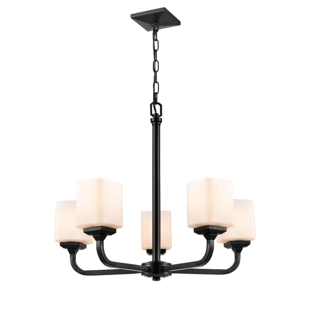 Millennium Lighting Eddison 5 Light Chandelier Matte Black with Frosted Glass Shades - 25.875