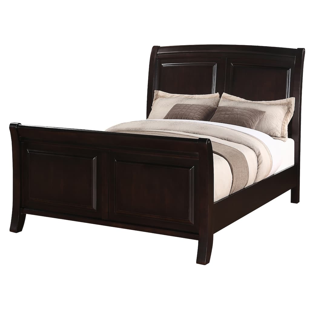 Sleigh Bed - Cool Panel Design - Wood Veneer & Solid Wood - Twin, Full, Queen, King