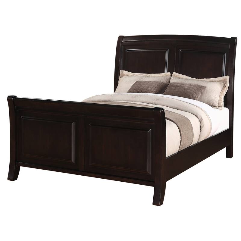 Sleigh Bed - Cool Panel Design - Wood Veneer & Solid Wood - Twin, Full, Queen, King