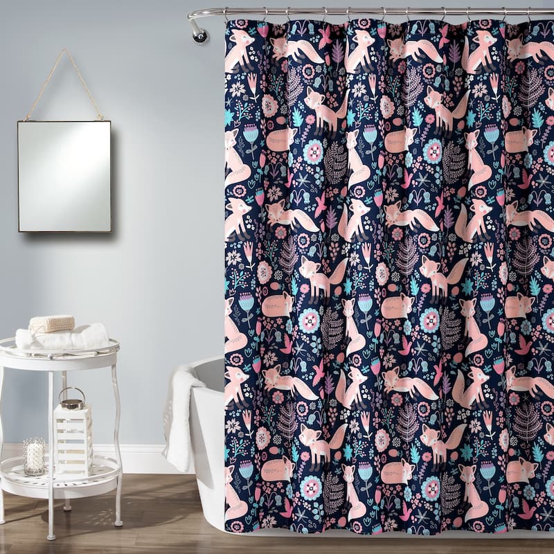 Lush Decor Pixie Fox Shower Curtain - Navy & Pink