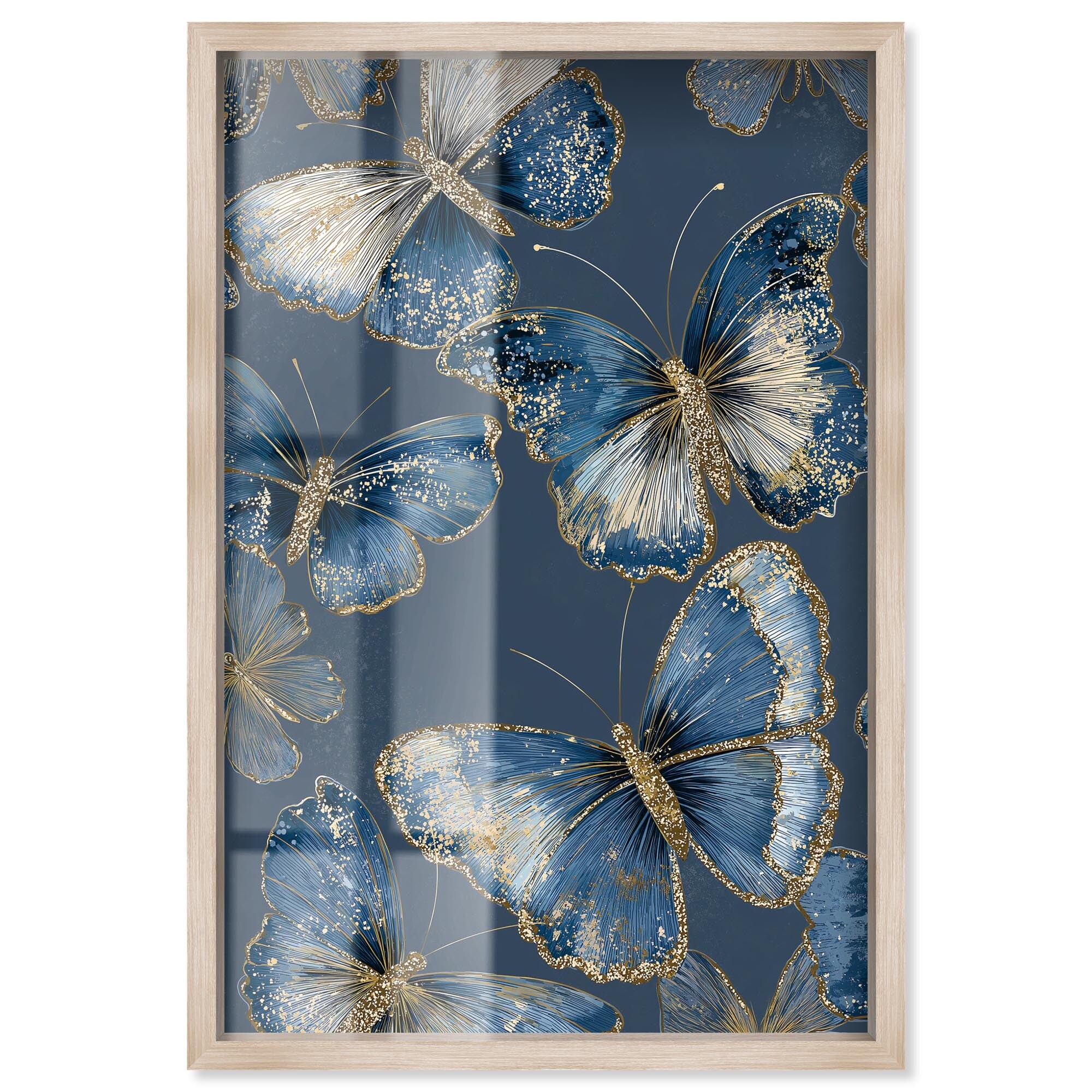 Golden Wings I Blue Wall Decor Shadowbox Print by Art Remedy