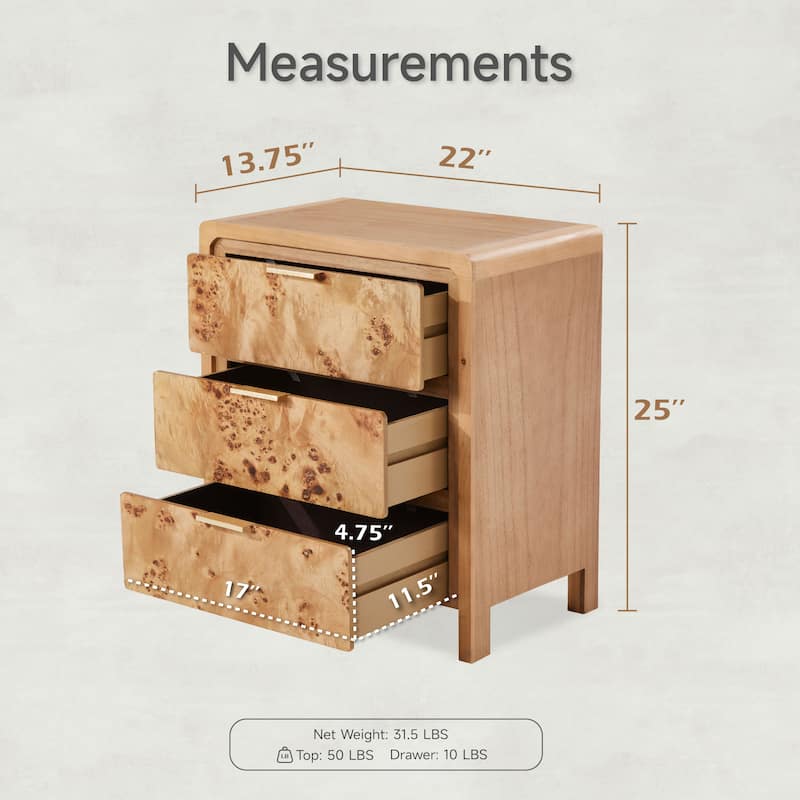 COZAYH Fully-Assembled Farmhouse Nightstand, Rustic Distressed Wood Retro Accent Dresser, Chest of Drawers,Boho