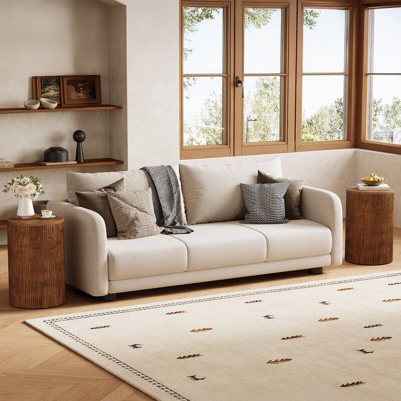 Solid Wood Round Side Table with Storage, 4 Wheels, Fully Assembled