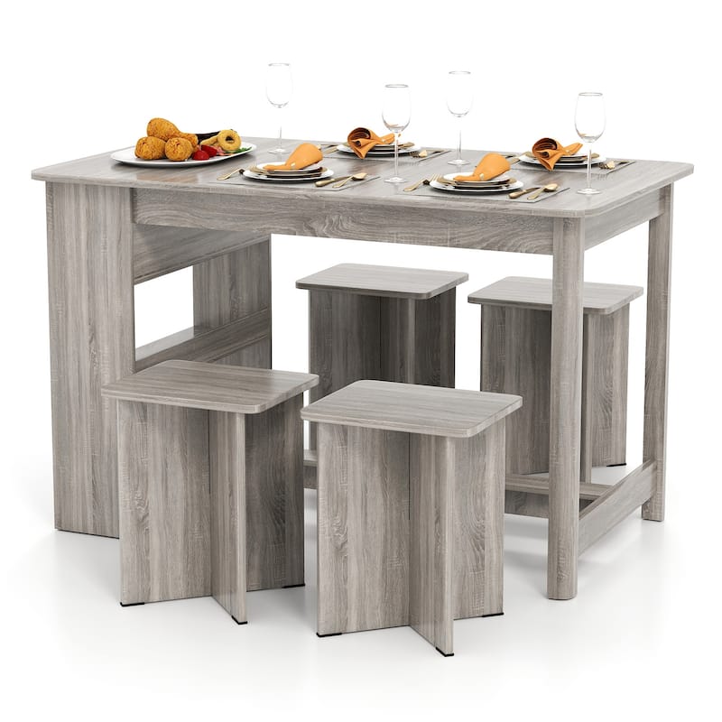 5-Piece Space-Saving Dining Set with 4 Stools and Storage Shelves Ideal for Apartments or Breakfast Nooks