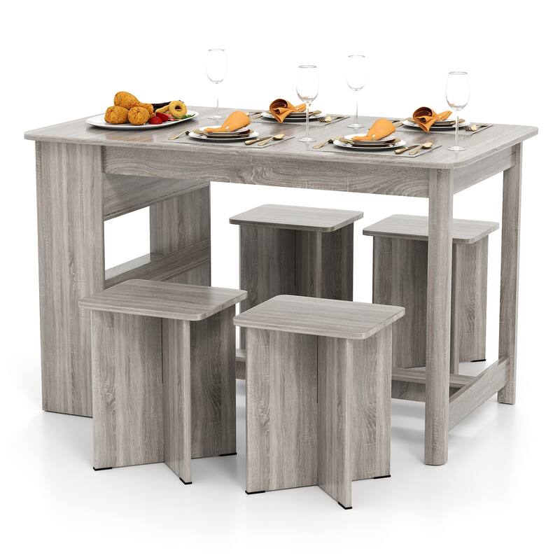 5-Piece Space-Saving Dining Set with 4 Stools and Storage Shelves Ideal for Apartments or Breakfast Nooks