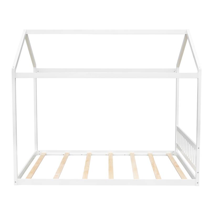 White Queen Size House-Shaped Wooden Bed with Headboard